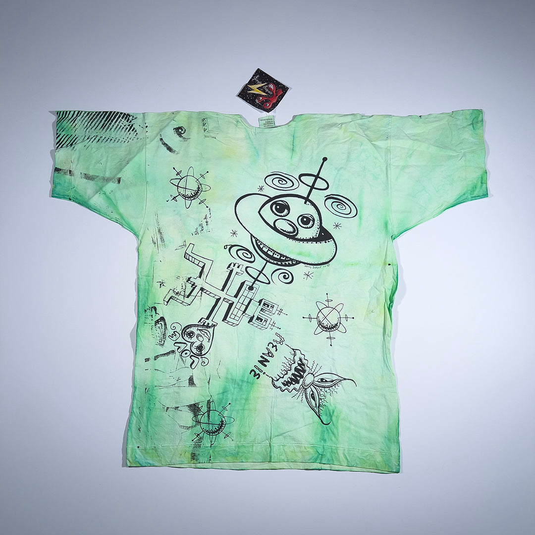 KENNY SCHARF '90s HAND SCREEN TEE, GREEN ORB