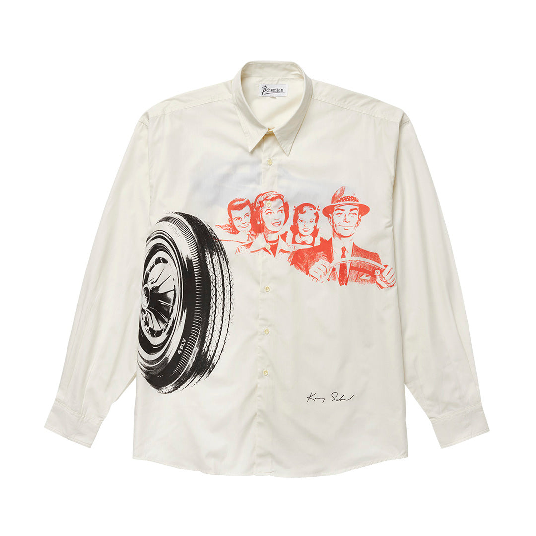 KENNY SCHARF X BOHEMIAN DRESS SHIRT, "TRAVELING FAMILY" 1992