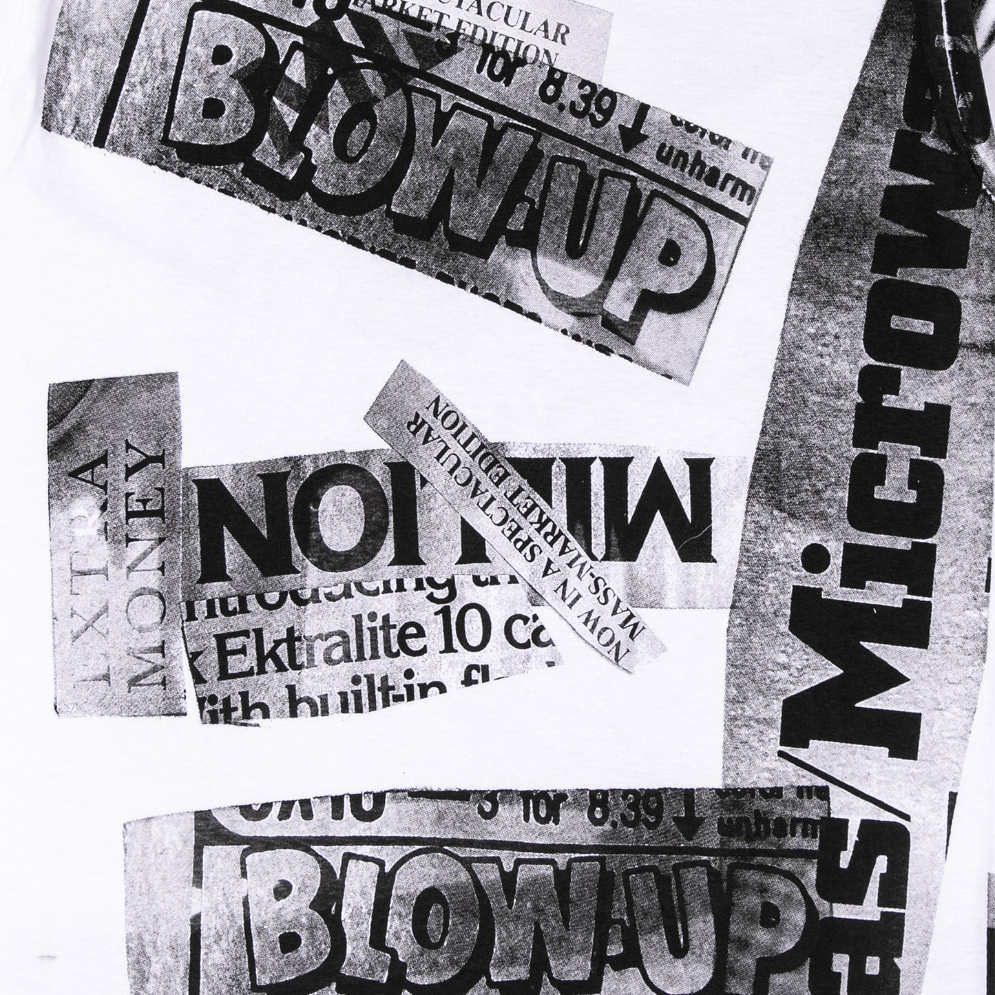 KENNY SCHARF BLOW UP & MICROWAVE TEXT COLLAGE GRAPHIC TEE